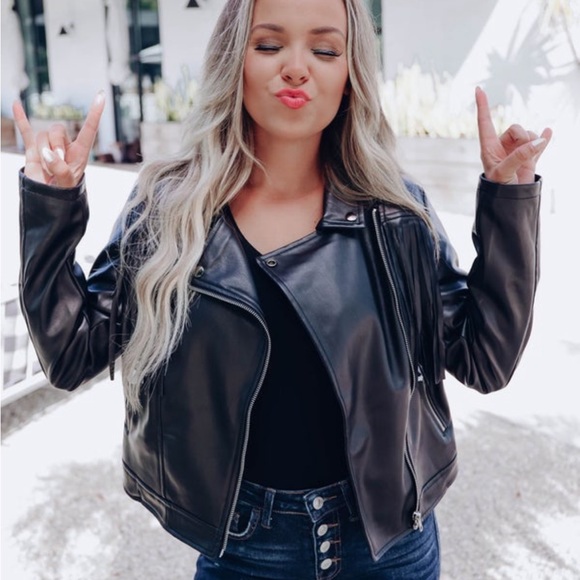 eesome Jackets & Blazers - EESOME Fringe Leather Jacket Women’s small zipper black edgy western Moto biker
